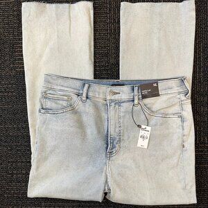 Express High Waisted Light Wash Raw Hem Cropped Flare Jeans